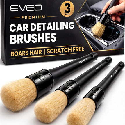 3-Pack Soft Boars Hair Car Interior Detailing Brush Set
