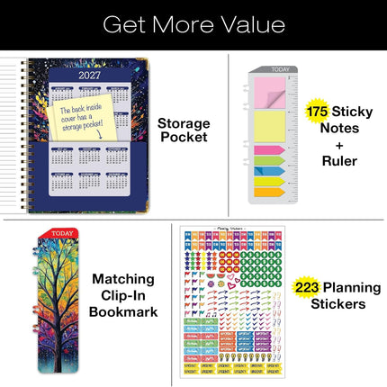 Hardcover 2026-2027 Academic Year Planner, 14-Month Daily Weekly Monthly Agenda, 8.5 x 11, Black Tree Seasons
