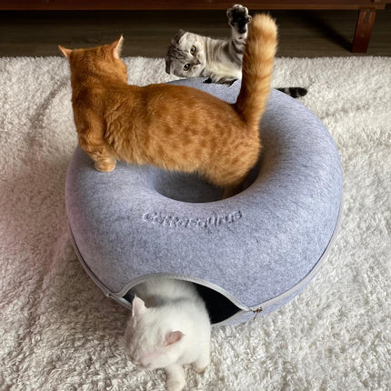 Light Gray Large Peekaboo Cat Cave Donut Bed for Large Indoor Cats
