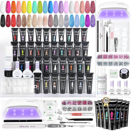 HEMA-Free 36-Color Poly Gel Nail Starter Kit with Slip Solution and Mini UV Lamp