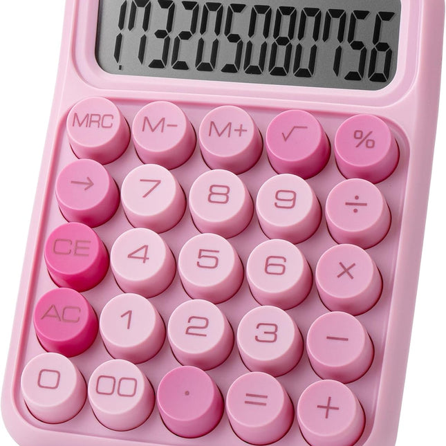 Pink 12-Digit Mechanical Switch Basic Calculator