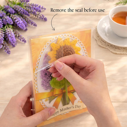 Sunflower Crochet Knit Mother's Day Card with Plastic Box, 5x7 Inch