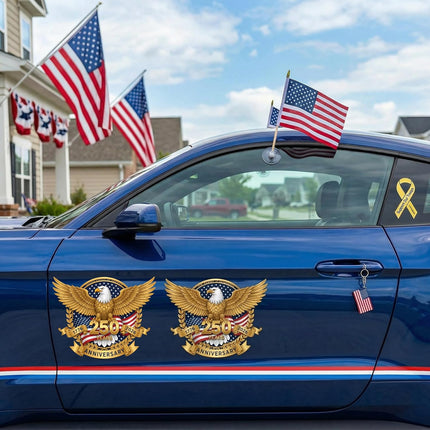250th Anniversary USA Patriotic Eagle Vinyl Decal Stickers, 2-Pack