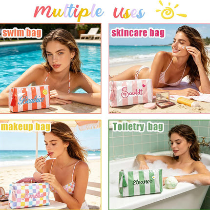 GlowEssence EsenciaLuz Embroidered Travel Makeup Bag for Women, Custom Waterproof Striped — Beauty & Self-Care