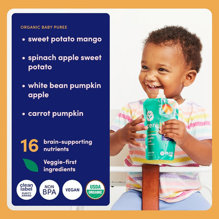 Organic Baby Food Pouches Variety Pack, Veggie & Fruit Purees, 4 oz, 8 Pack
