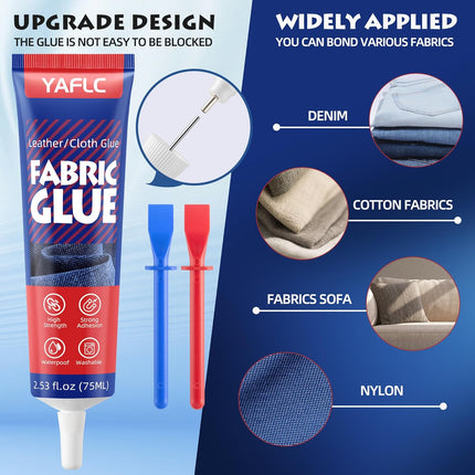 Permanent Clear Fabric Glue for Clothing and Patches, 75 ml