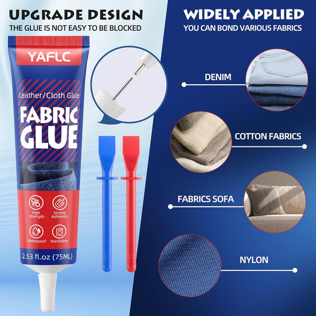 Permanent Clear Fabric Glue for Clothing and Patches, 75 ml