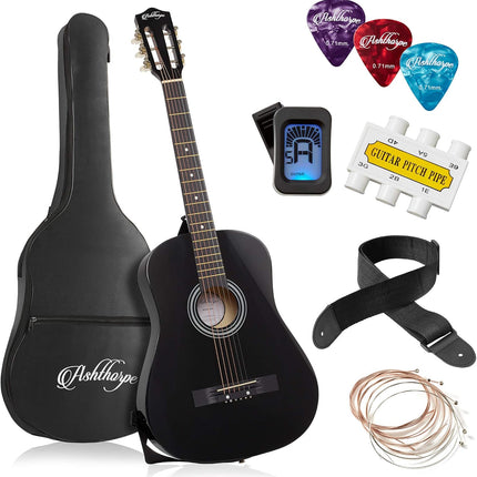 38-Inch Beginner Acoustic Guitar Starter Kit - Black