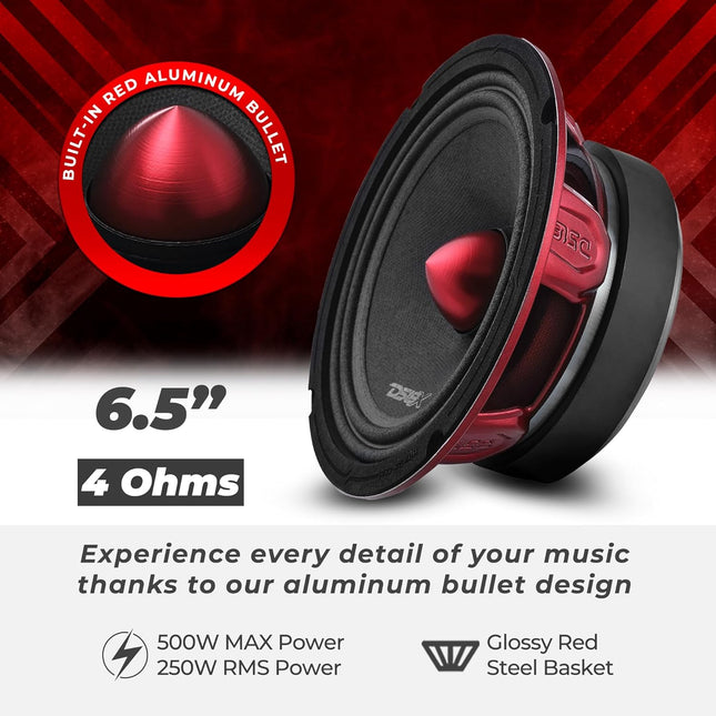 6.5-Inch Midrange Loudspeaker with Red Bullet, 4 Ohm