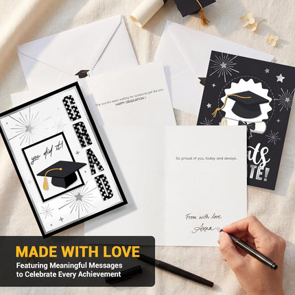 Gold Foil Graduation Cards 2026 - 5x7 12 Pack with Envelopes & Stickers