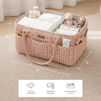 Blush Braided Quilted Diaper Caddy Organizer