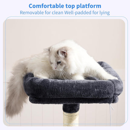 Smoky Gray Indoor Cat Tree with Toy, Plush Perch, Hammock and Sisal Scratching Posts