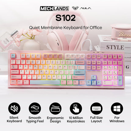Pink Full Size USB-C Wired Membrane Gaming Keyboard