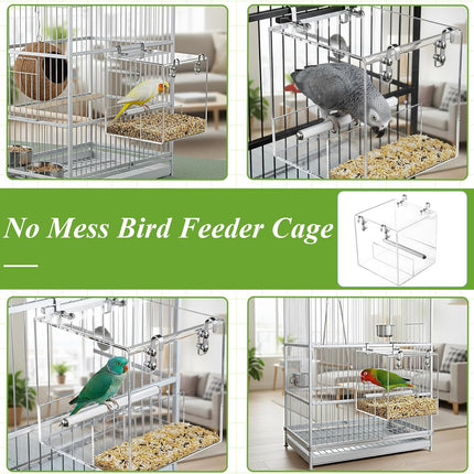 PawHaven RefugioPata No Mess Bird Feeder for Cage Acrylic, Large Bird Cage Pet Feeder Seed Food — Pet Supplies