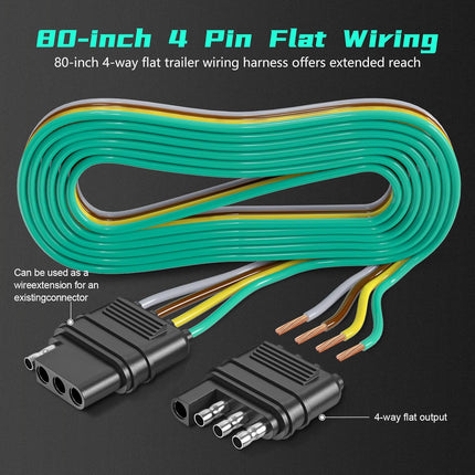 80 Inch 4 Way Flat Trailer Connector Harness Extension, 16AWG 4 Pin Plug Trailer Wire Extender