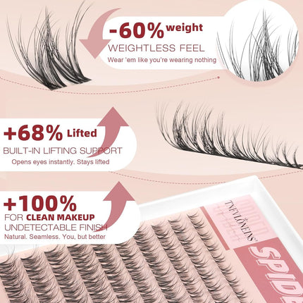 Spider Lash Clusters Kit Breeze Wispy Natural Fluffy D-Curl DIY Eyelash Extensions