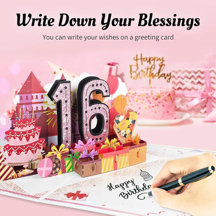 Large Pink 3D Pop-Up 16th Birthday Card for Her