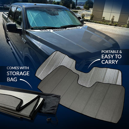 Front Car Windshield Sun Shade | Custom Fit Accordion Fold Silver & Grey 1-pc Set | SS-266