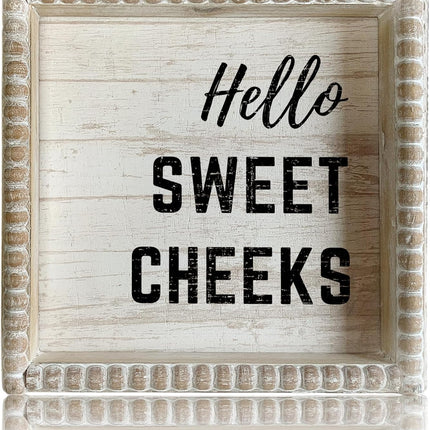 Hello Sweet Cheeks Wooden Framed Bathroom Decor Plaque