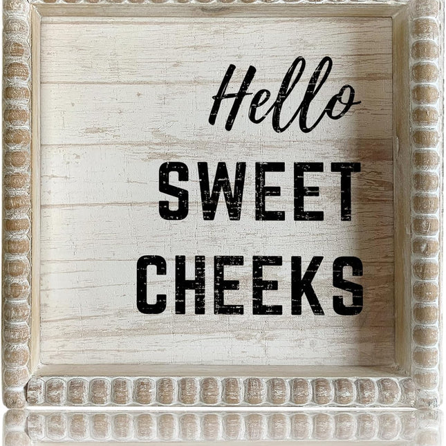 Hello Sweet Cheeks Wooden Framed Bathroom Decor Plaque