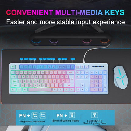 USB Wired Rainbow LED Gaming Keyboard, Purple Blue