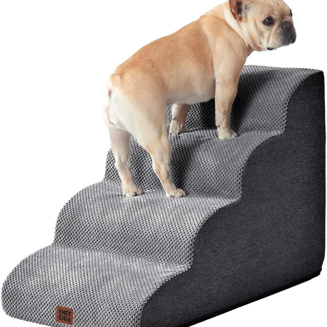 Curved 4-Step Dog Stairs Ramp for High Beds, Grey