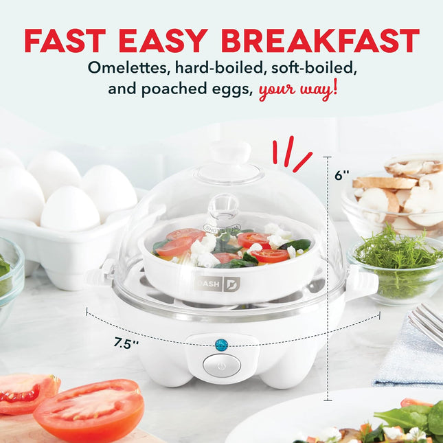 Dash Rapid Egg Cooker - Boiler, Poacher & Steamer - Includes Measuring & Recipe Guide - Dishwasher Safe - Holds 7 Eggs, White
