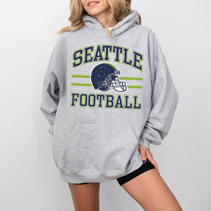 Distressed Seattle Football Sweatshirt - Retro Collegiate Helmet Pullover for Women
