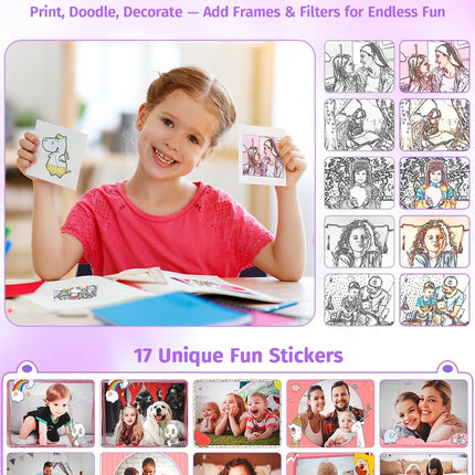 Purple Dual-Lens Kids Instant Print Camera with 1080P Digital Camera and 32GB Card