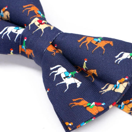 Cute Horse Race Pattern Pre-Tied Adjustable Bow Tie in Brown, White and Navy