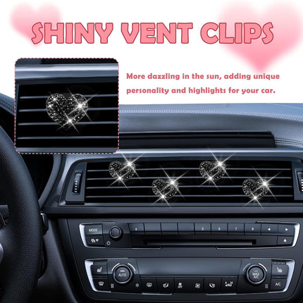 4PCS Heart-Shaped Rhinestone Car Vent Clips