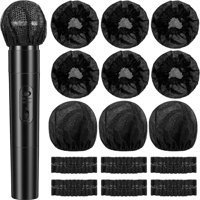 200PCS Disposable Black Microphone Covers with Elastic Band
