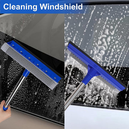 2-in-1 Car Windshield Squeegee and Sponge Scrubber, Blue