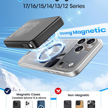 Magnetic Portable Charger with Built-In Cable, 22.5W 10000mAh, Black