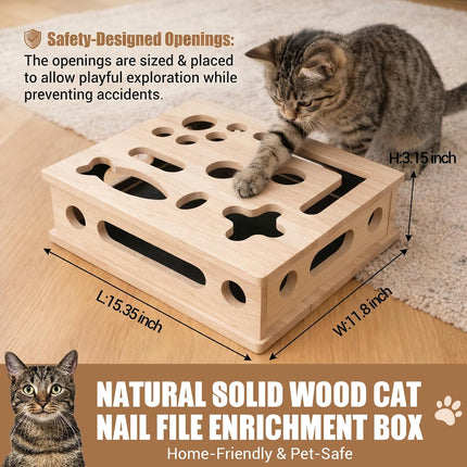 Cat Scratch Puzzle Enrichment Box with Wood Nail File