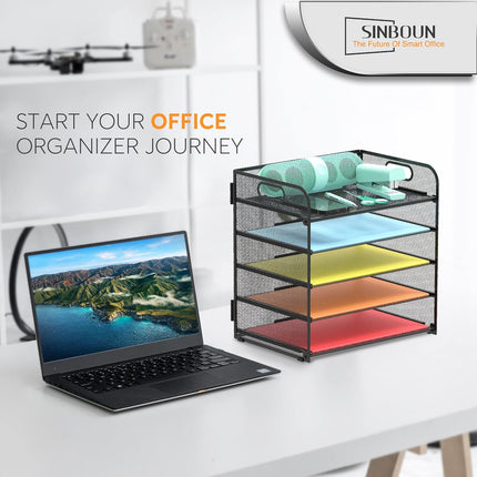 Black 5-Tier Metal Letter Tray Paper Organizer with Handle