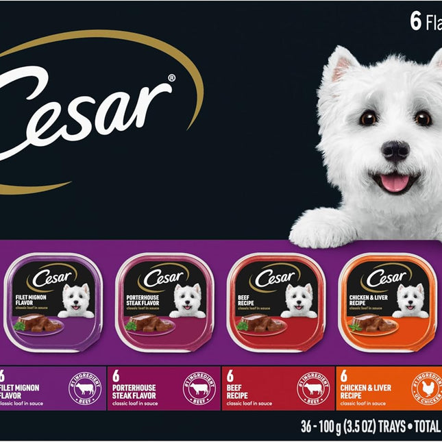Wet Dog Food Classic Loaf in Sauce Variety Pack, 3.5 oz Trays, 36 Count