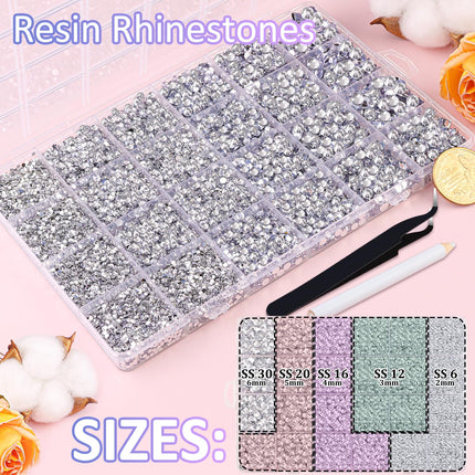 32000-Piece Silver Clear Flatback Resin Rhinestones Kit
