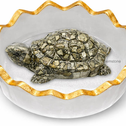 Natural Pyrite Tortoise Turtle Figurine for Feng Shui Wealth & Good Luck