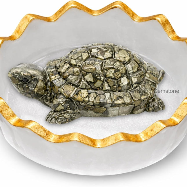 Natural Pyrite Tortoise Turtle Figurine for Feng Shui Wealth & Good Luck