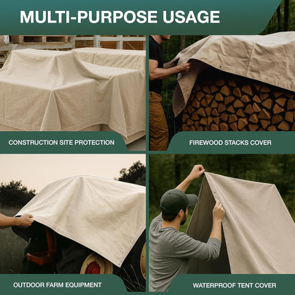 Waterproof Canvas Tarp Cover – Heavy Duty Waxed Duck Cloth, White 5x7 Ft