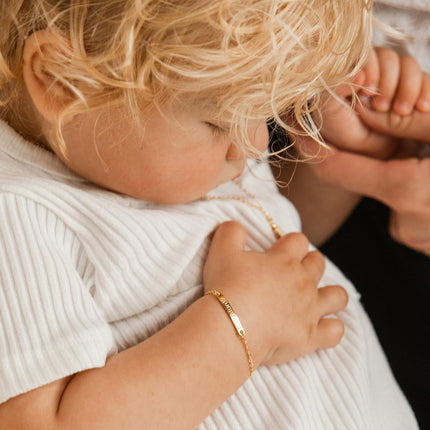 Personalized Gold Plated Baby Name Bar ID Bracelet