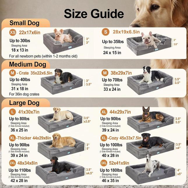 Orthopedic Dog Bed Couch and Cat Sofa for Large Pets, 35-Inch Gray