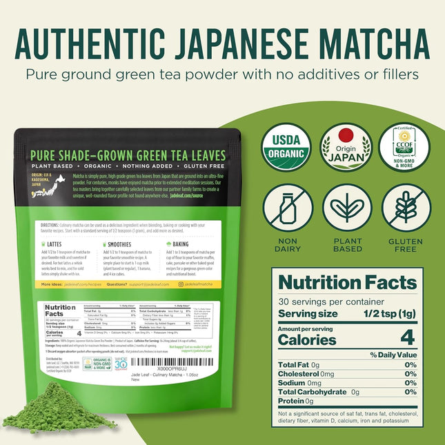Organic Culinary Grade Japanese Matcha Powder, 30g
