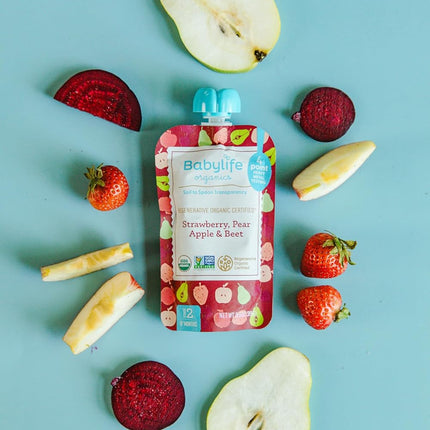 Stage 2 Organic Baby Food Pouches - Strawberry, Pear, Apple & Beet, 3.5 oz, 6 Pack