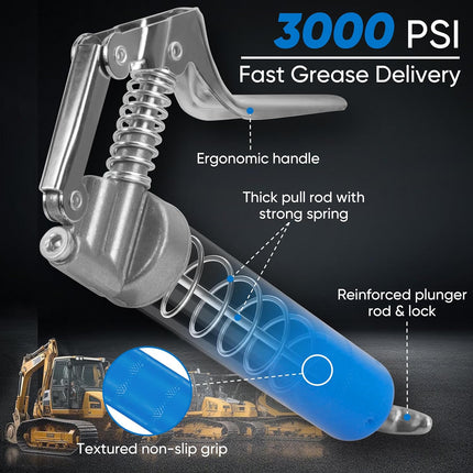 DriveForge ForjaRuta KRETLAW Mini Grease Gun (3000PSI) with Double 3oz Cartridge Grease and 12'' — Auto & Moto