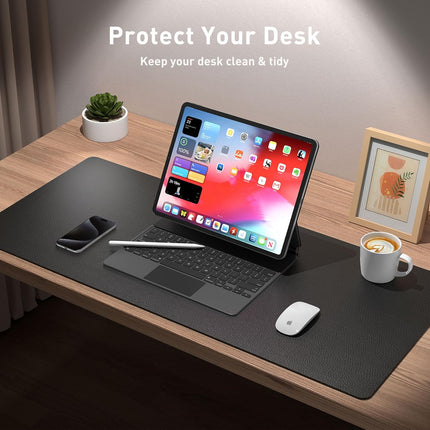 Black PU Leather Desk Pad Protector, 23.6 x 13.7 in
