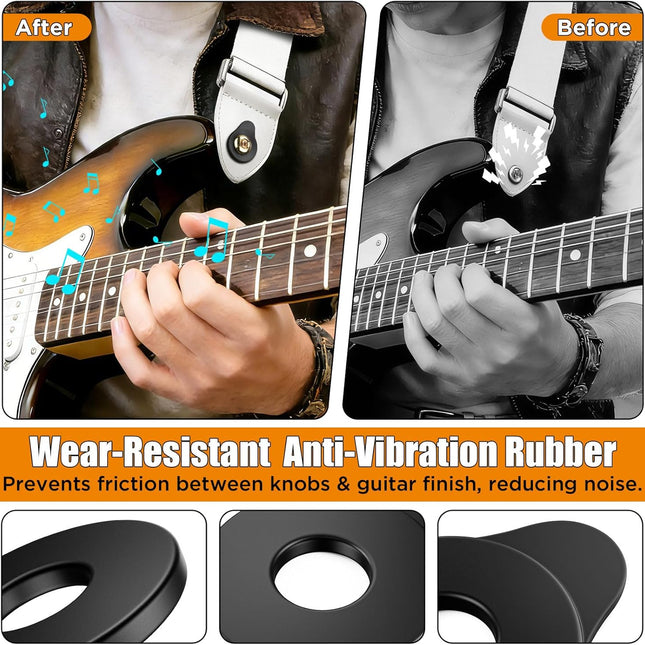8PCS Rubber Guitar Strap Locks, Black Anti-Slip & Noise-Free Strap Retainers Quick Fit, Tool-Free Installation, Soft Lightweight Strap Buttons