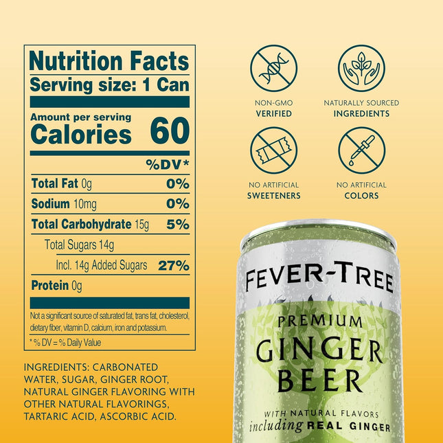 Premium Ginger Beer Mixer, 5.07 fl oz Cans, Pack of 24