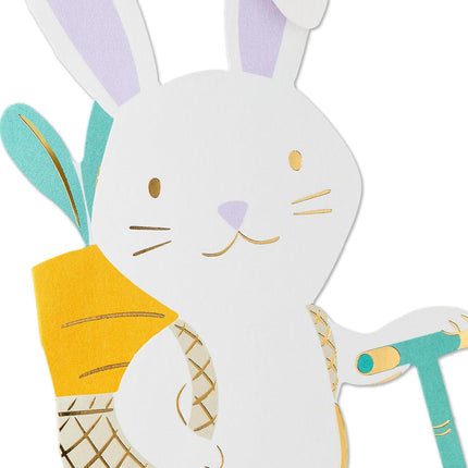 Kids Easter Card, Wheely Fun Die-Cut Bunny on Scooter with Removable Carrot Card